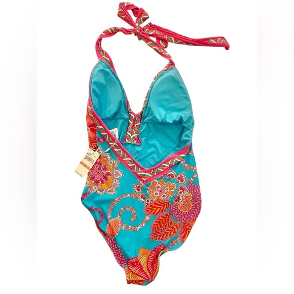Trina Turk Meilani Border Halter Plunge One Piece Swimsuit Size 12 NEW - Picture 8 of 16